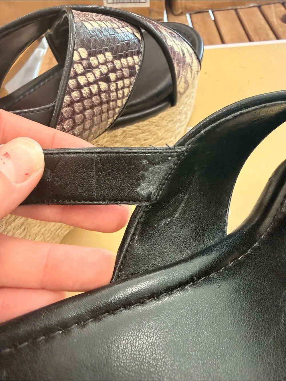 Michael Kors Black & Brown Snake-Print Espadrille Wedge Sandals
